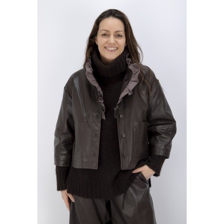 NOEN Leather Ruffle Shirt Jacket - Brown