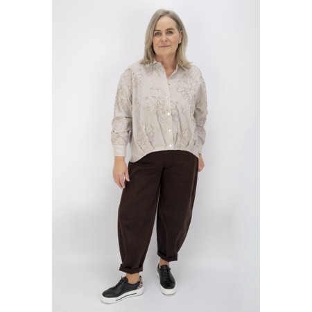 NOEN Applique Stripe Tuck Shirt - Brown