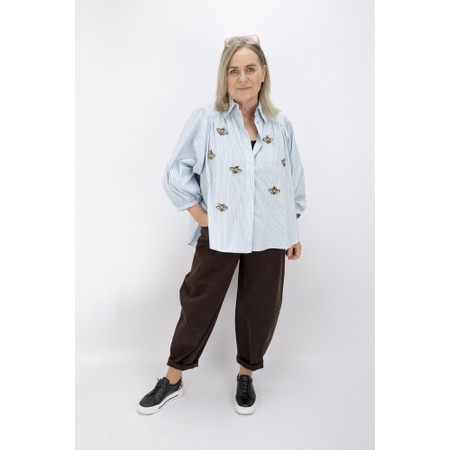 NOEN Bee Detail Strip Oversized Shirt  - Blue