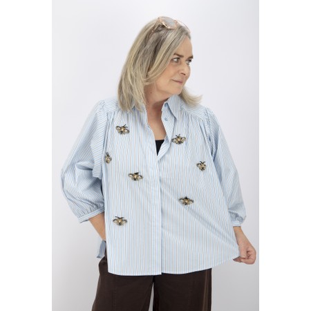 NOEN Bee Detail Strip Oversized Shirt  - Blue