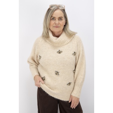 NOEN Bee Detail Roll Neck Knit  - Beige