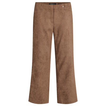 Robell Efi 09 Stretch Suede Almond Brown Wide Crop Trouser - Brown
