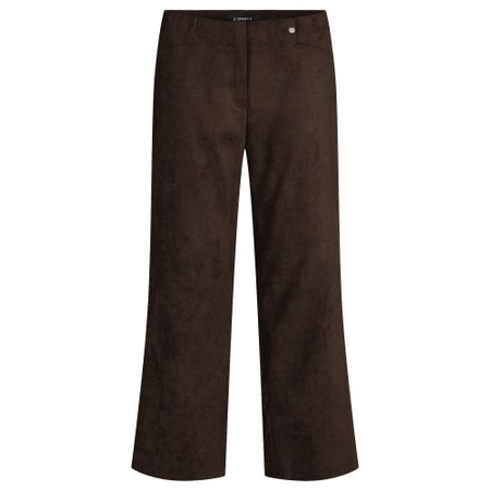 Robell Efi 09 Stretch Suede Dark Brown Wide Crop Trouser - Brown