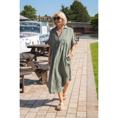 Amazing Woman Camile Khaki Linen Dress - Green