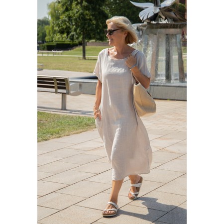 Amazing Woman Janey Natural Linen Straight Midi Dress - Beige