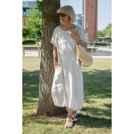 Amazing Woman Janey Natural Linen Straight Midi Dress - Beige