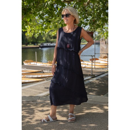 Amazing Woman Nina Navy Linen Frill Midi Dress - Blue
