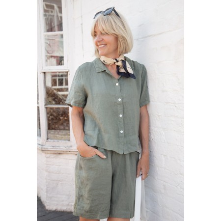 Amazing Woman Marilyn Khaki Boxy Linen Shirt - Green
