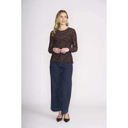 Foil Flock Yeah Art Spot Crew Top - Brown