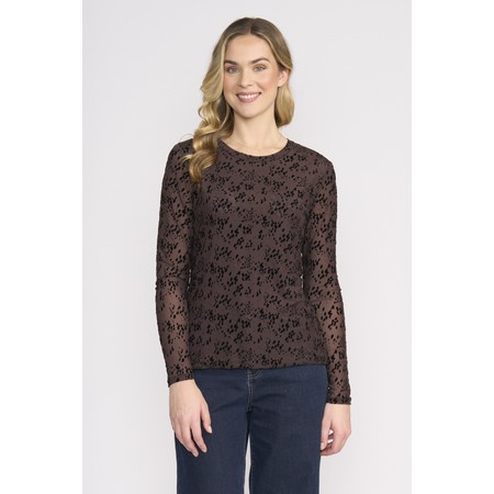 Foil Flock Yeah Art Spot Crew Top - Brown