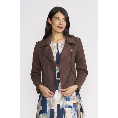 Foil Raiser Suede Ristetto Biker Jacket - Brown