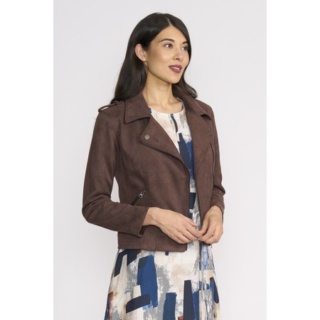 Foil Raiser Suede Ristetto Biker Jacket - Brown