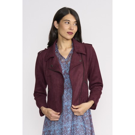 Foil Raiser Suede Black Cherry Biker Jacket - Red