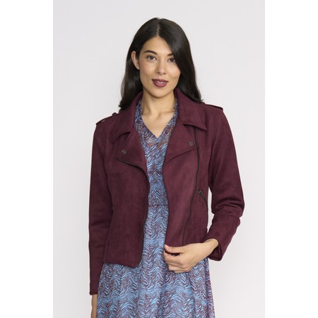 Foil Raiser Suede Black Cherry Biker Jacket - Red