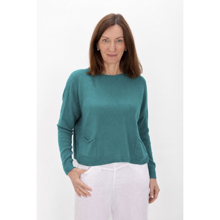 Amazing Woman Jodie Dark Turquoise Front Pocket Supersoft Knit Jumper - Blue