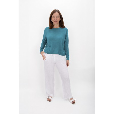 Amazing Woman Jodie Dark Turquoise Front Pocket Supersoft Knit Jumper - Blue