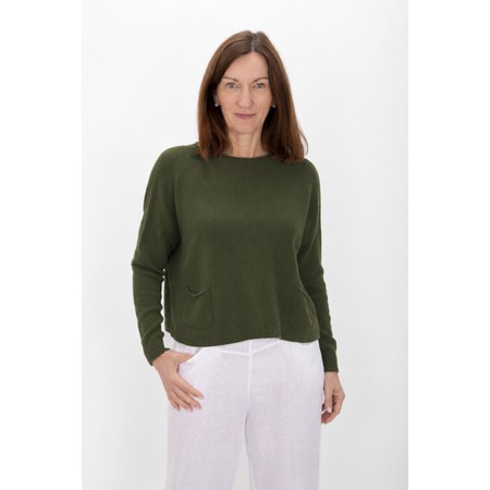 Amazing Woman Jodie Khaki Front Pocket Supersoft Knit Jumper - Green