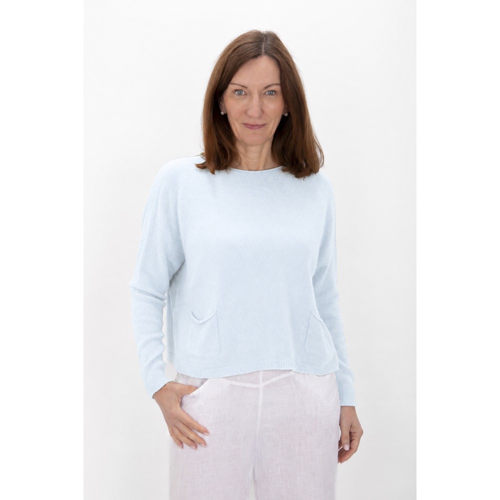 Amazing Woman Jodie Pale Blue Front Pocket Supersoft Knit Jumper Pale Blue