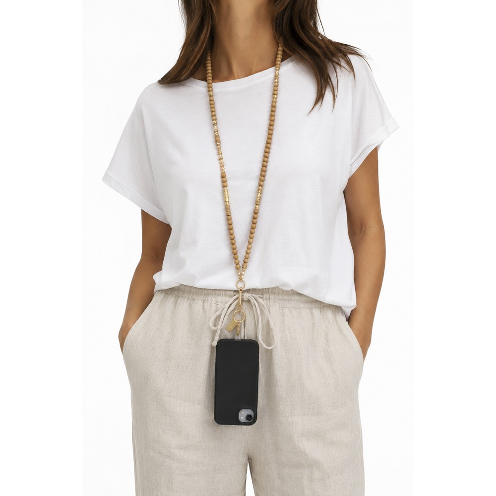 Eliza Gracious Beige Beaded Long Necklace Beige