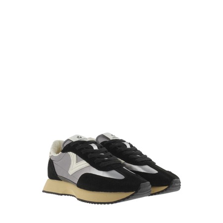 Victoria Shoes Cosmos Black Nylon Metallic V Logo Sneaker - Black