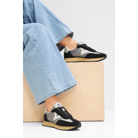 Victoria Shoes Cosmos Black Nylon Metallic V Logo Sneaker - Black
