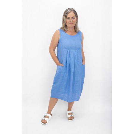 Amazing Woman Nerida Blue Scoop Neck Linen Dress - Blue
