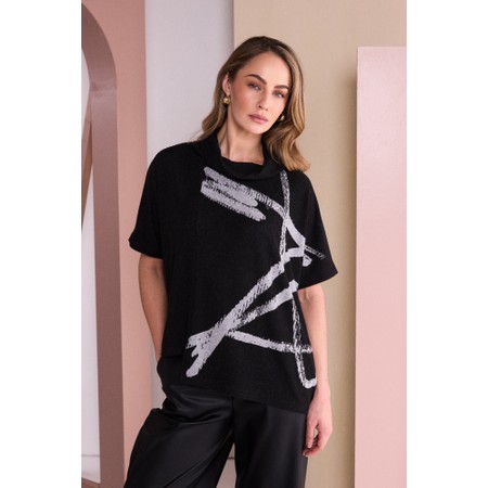 Naya Naya Brush Stroke Print Square Top - Black