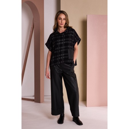 Naya Naya Check Leatherette Detail Knit Top - Black
