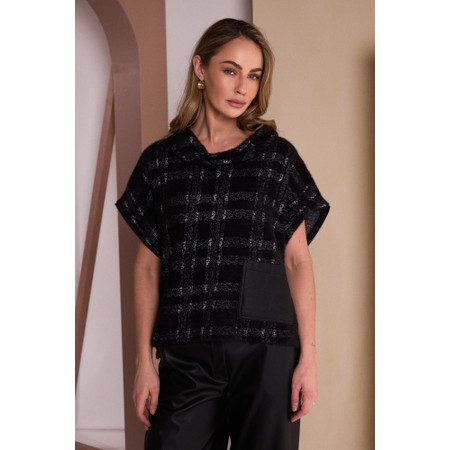 Naya Naya Check Leatherette Detail Knit Top - Black