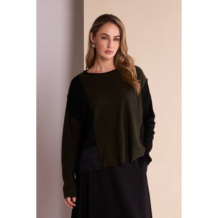Naya Naya Contrast Panel Knit Top - Green