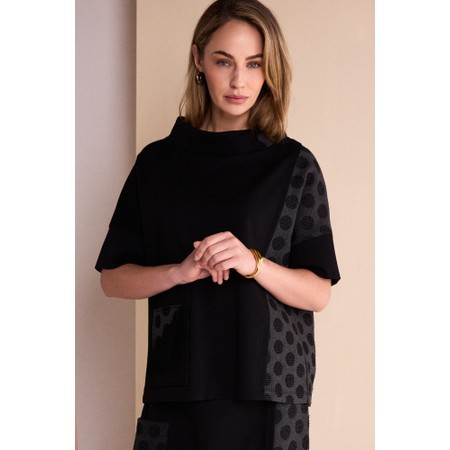 Naya Naya Short Sleeve Jacquard Spot Panel Top - Black