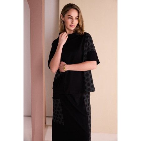 Naya Naya Short Sleeve Jacquard Spot Panel Top - Black