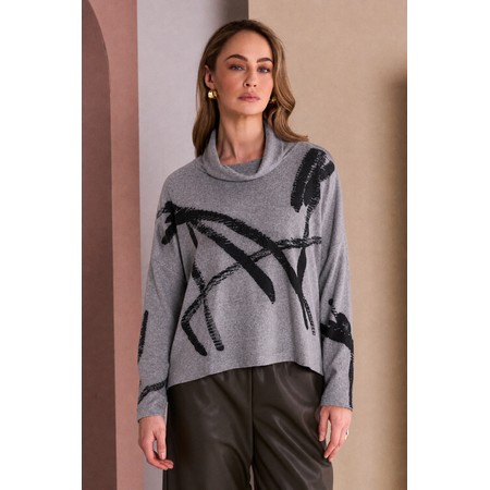 Naya Naya Silver Brush Stroke Print Long Sleeve Top - Black