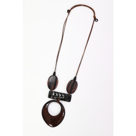 Naya Naya Brown Bar Stripe Disc Necklace - Black