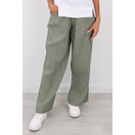 Amazing Woman Orla Khaki Long Linen Trouser - Green