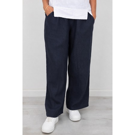 Amazing Woman Orla Navy Long Linen Trouser - Blue
