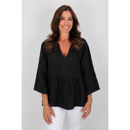 Amazing Woman Elodie Black Linen Peplum Top - Black