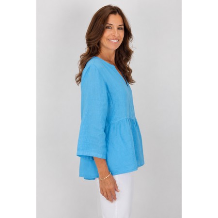 Amazing Woman Elodie Blue Linen Peplum Top - Blue