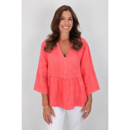 Amazing Woman Elodie Coral Linen Peplum Top - Orange