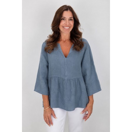 Amazing Woman Elodie Denim Linen Peplum Top - Blue