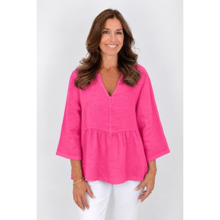 Amazing Woman Elodie Fuchsia Linen Peplum Top - Pink