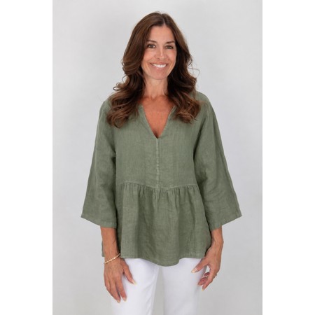 Amazing Woman Elodie Khaki Linen Peplum Top - Green
