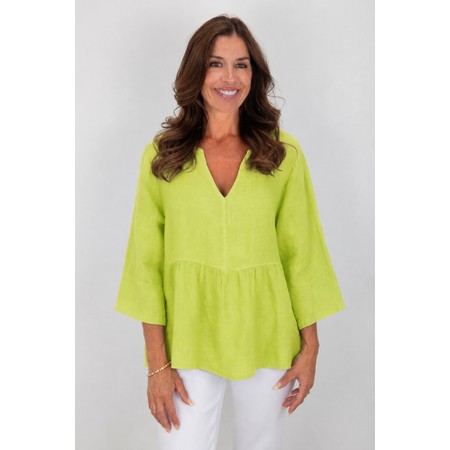 Amazing Woman Elodie Lime Linen Peplum Top - Green