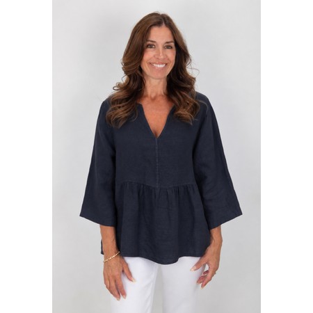 Amazing Woman Elodie Navy Linen Peplum Top - Blue