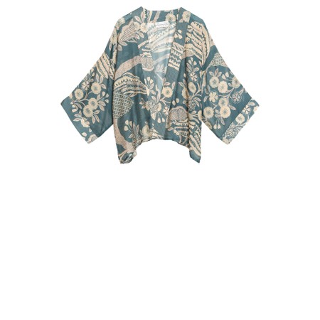 One Hundred Stars Rosa Blue Short Kimono - Blue