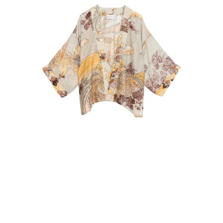 One Hundred Stars Phoenix Grey Short Kimono - Grey