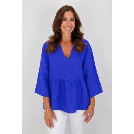 Amazing Woman Elodie Royal Blue Linen Peplum Top - Blue
