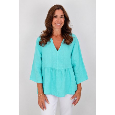 Amazing Woman Elodie Turquoise Linen Peplum Top - Turquoise