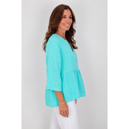 Amazing Woman Elodie Turquoise Linen Peplum Top - Turquoise