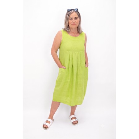 Amazing Woman Nerida Lime Scoop Neck Linen Dress - Green